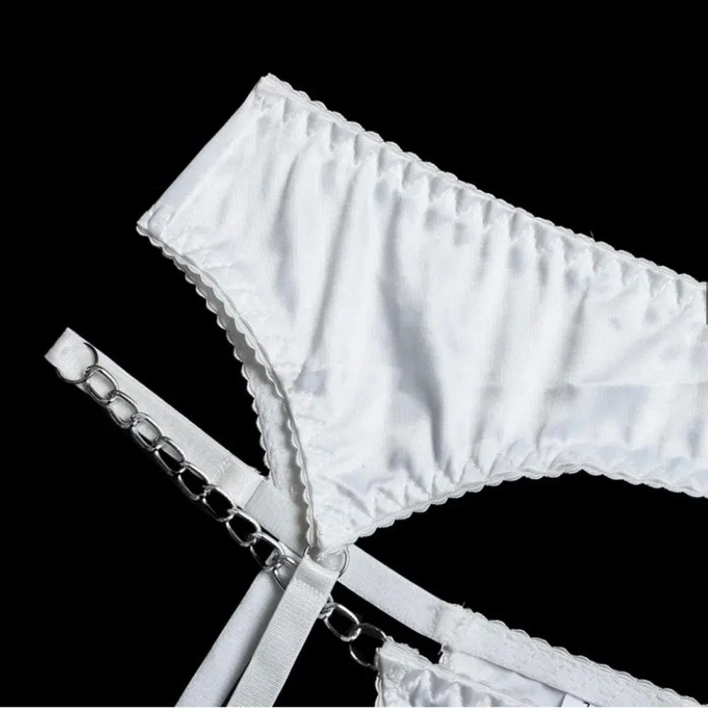 White mesh lingerie garter set w/chain Straps - Picture 3 of 9